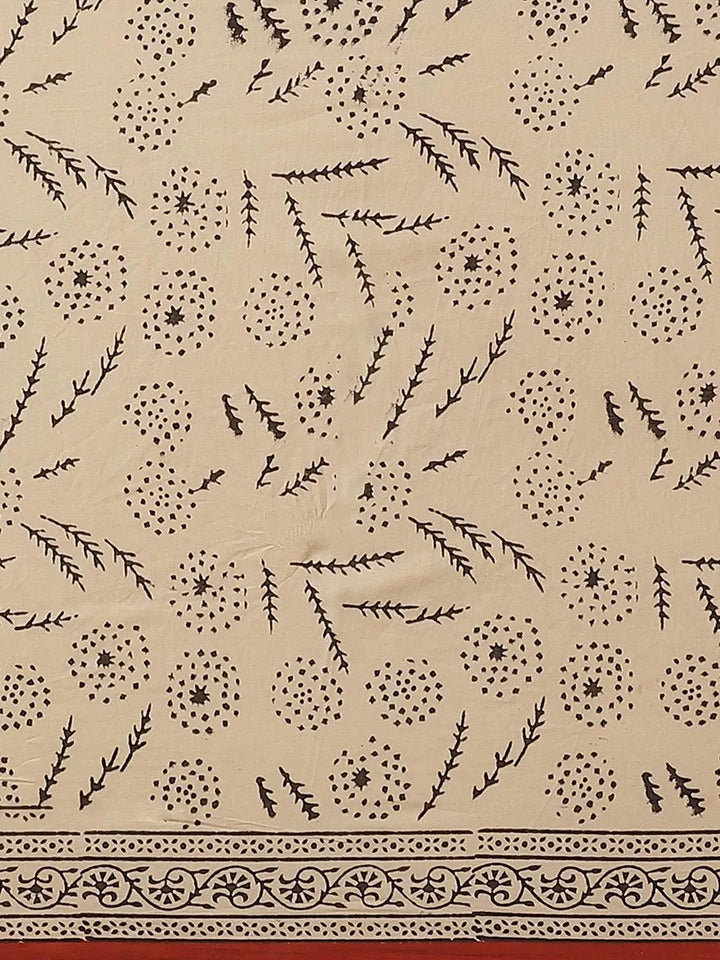 Rust Printed Cotton Saree - Libas