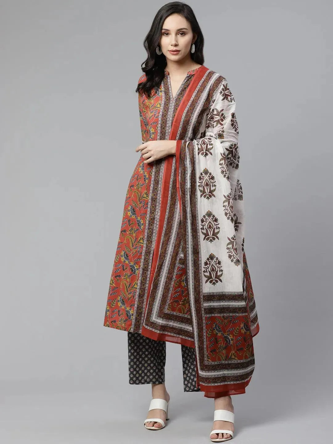 Rust Printed Cotton Suit Set - Libas