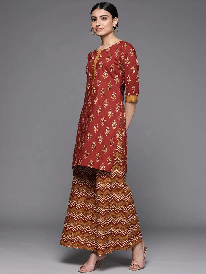 Rust Printed Cotton Suit Set - Libas