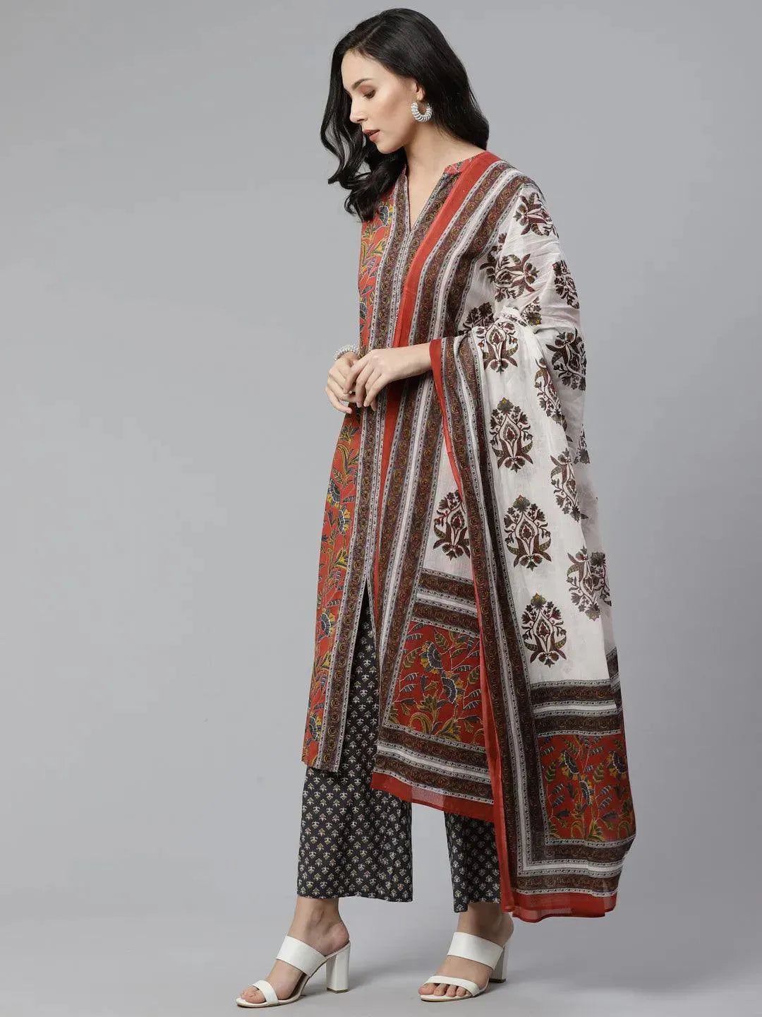 Rust Printed Cotton Suit Set - Libas