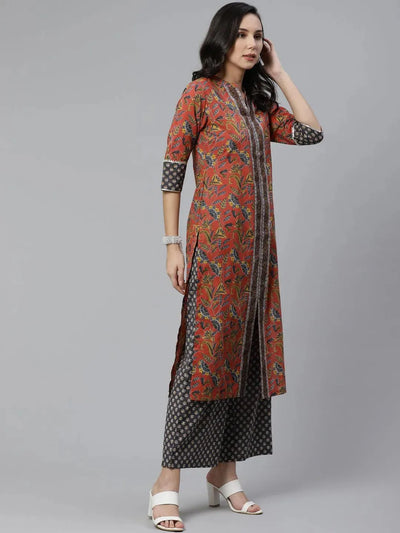 Rust Printed Cotton Suit Set - Libas