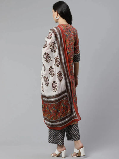 Rust Printed Cotton Suit Set - Libas