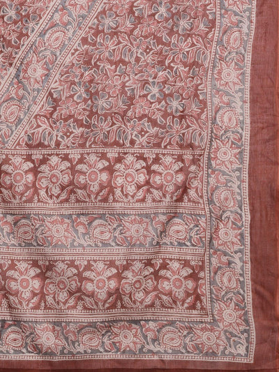 Rust Printed Cotton Straight Kurta With Salwar & Dupatta - Libas