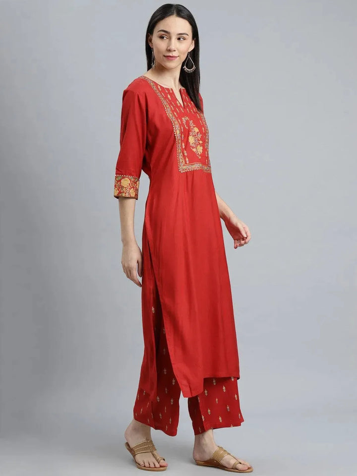 Rust Printed Rayon Suit Set - Libas
