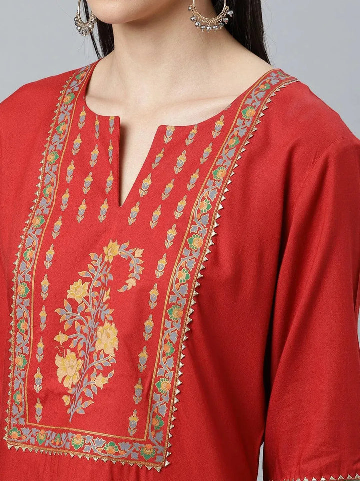 Rust Printed Rayon Suit Set - Libas