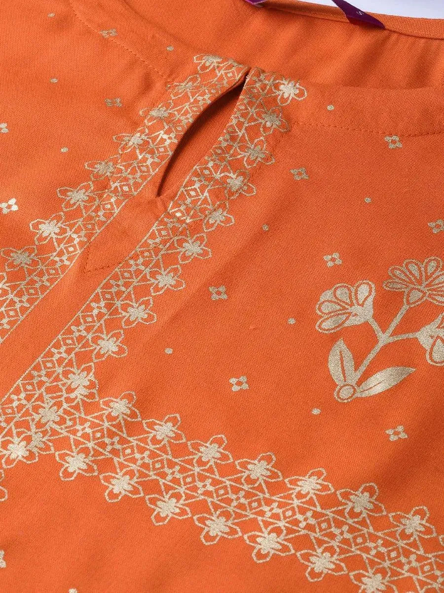 Rust Printed Rayon Kurta Set - Libas 