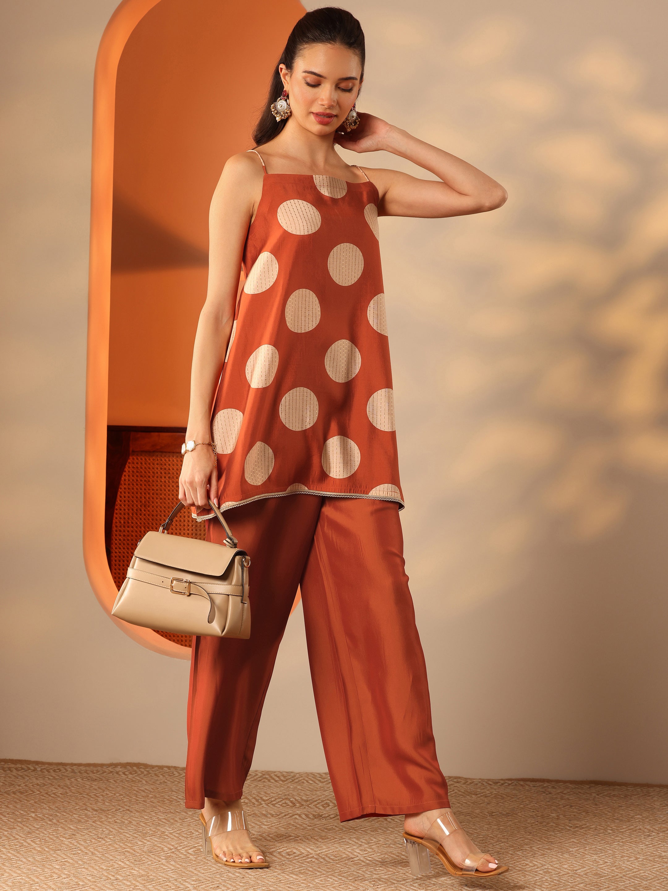 libas Rust Printed Silk Blend A-Line Kurta Set-picture-21
