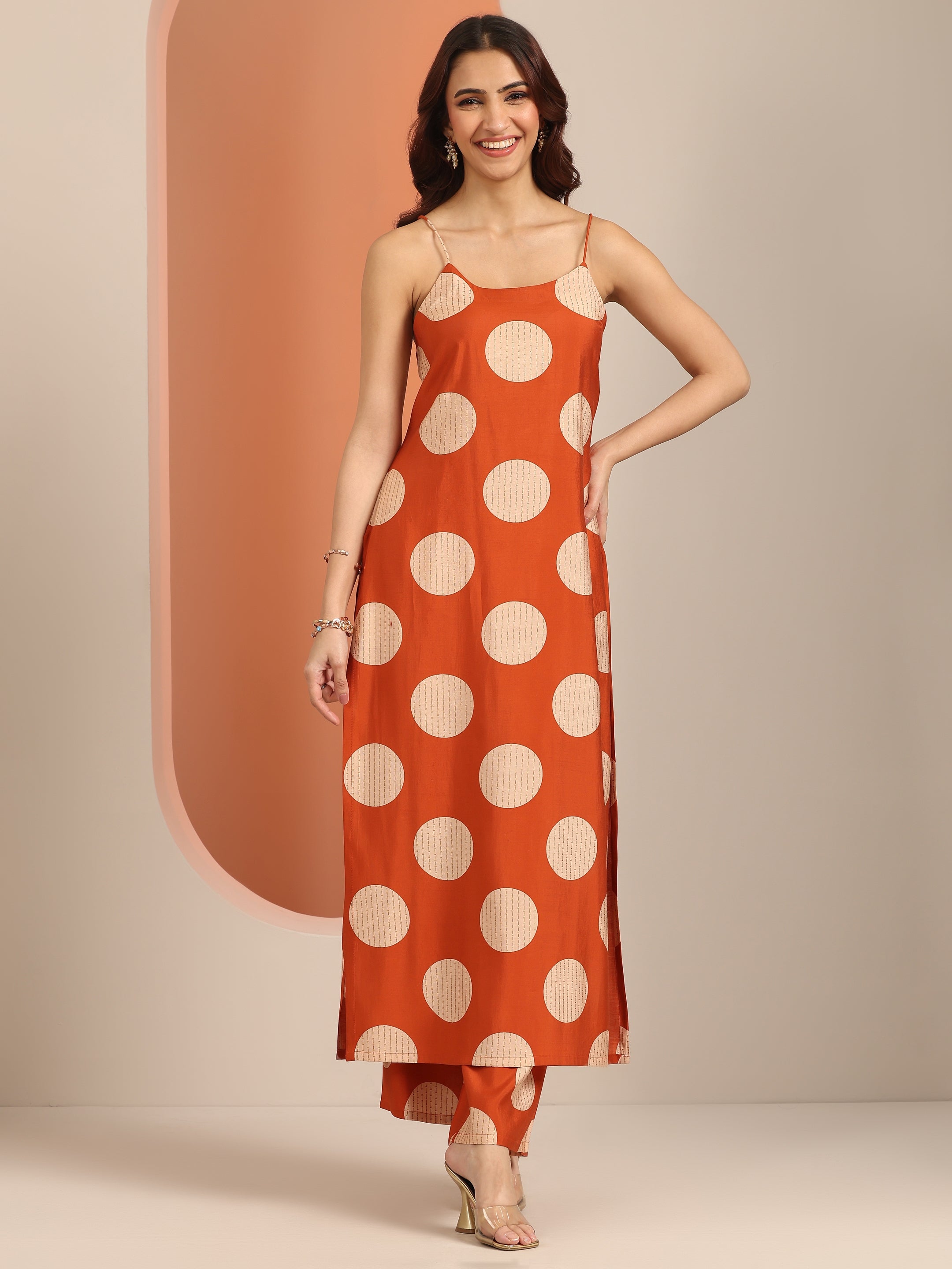 libas Rust Printed Silk Blend Straight Kurta Set-picture-30
