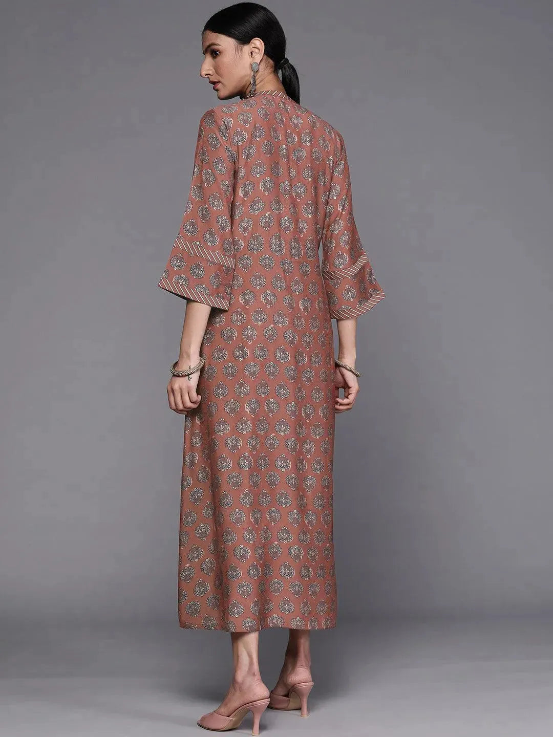 Rust Printed Silk Dress - Libas