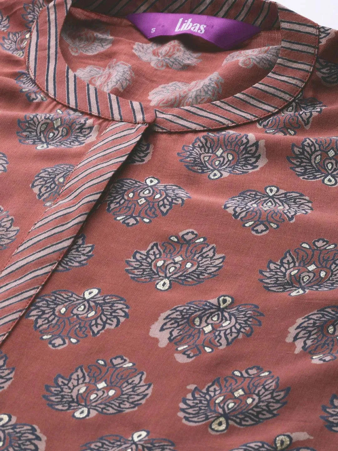 Rust Printed Silk Dress - Libas 