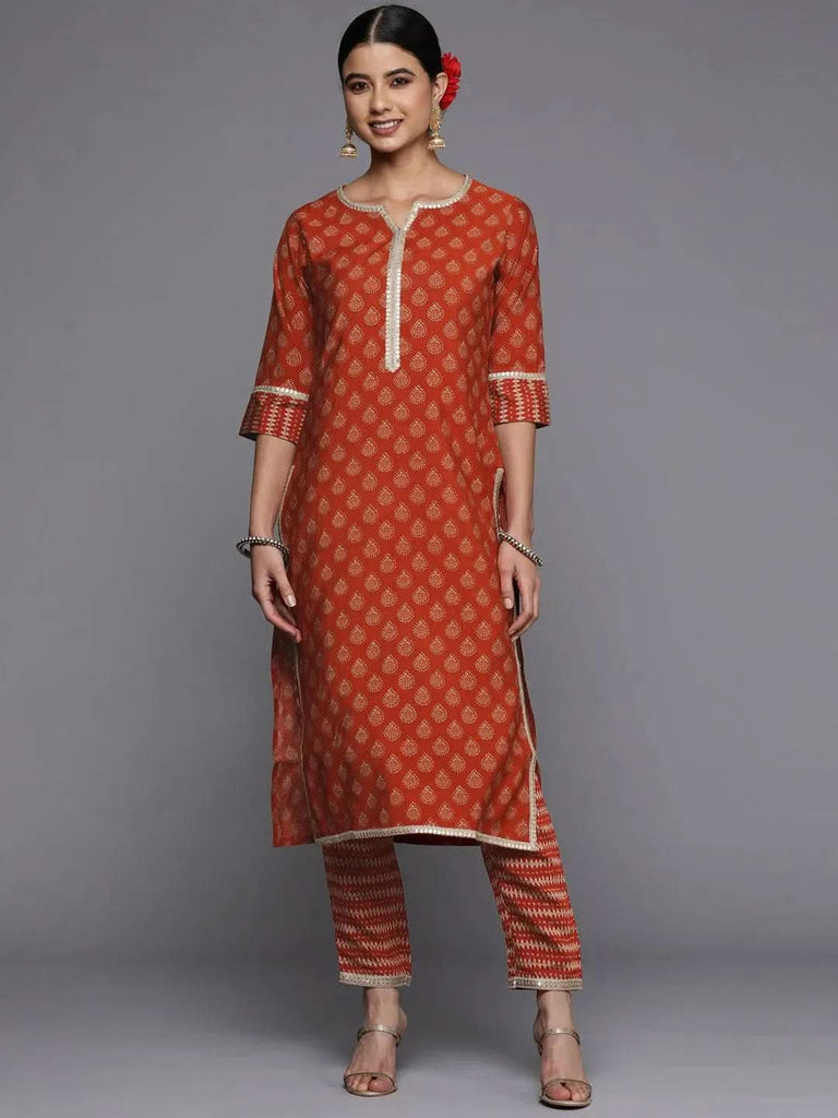 Libas Rust Printed Silk Straight Kurta