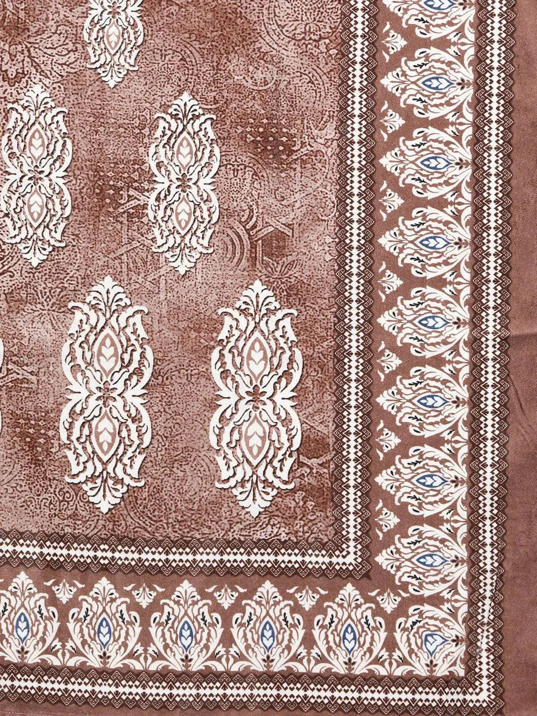 Rust Printed Velvet Straight Suit Set With Trousers - Libas 