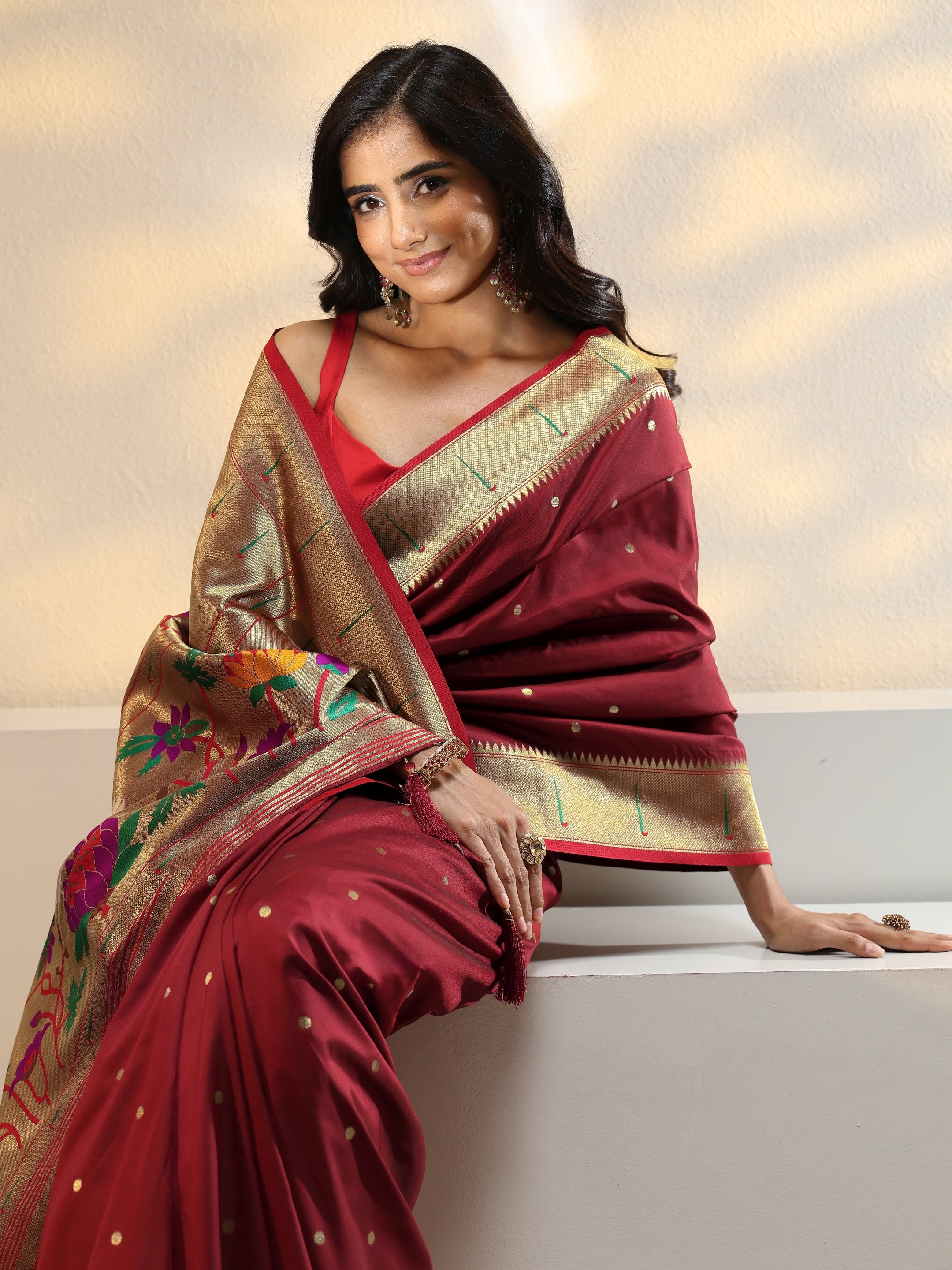 libas Rust Red Silk Blend Paithani Saree-picture-39