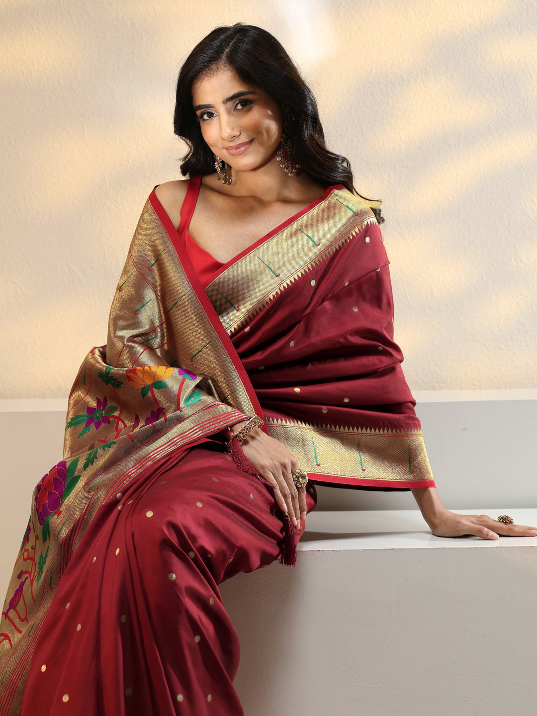  Rust Red Silk Blend Paithani Saree 