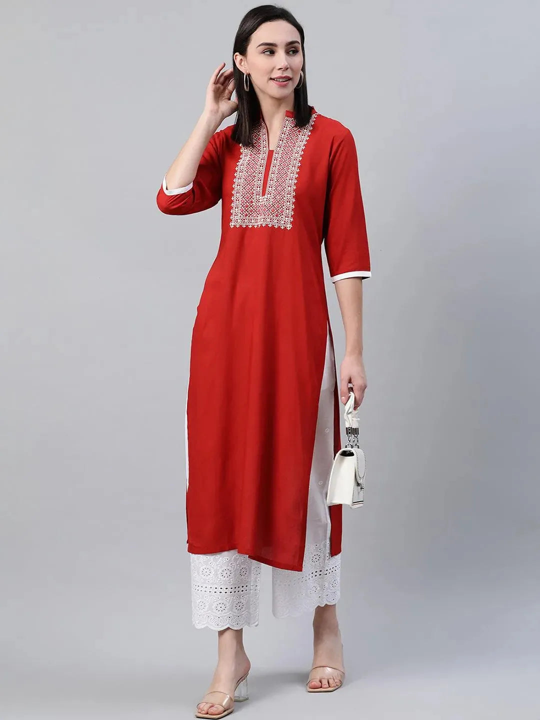 Rust Solid Rayon Kurta - Libas