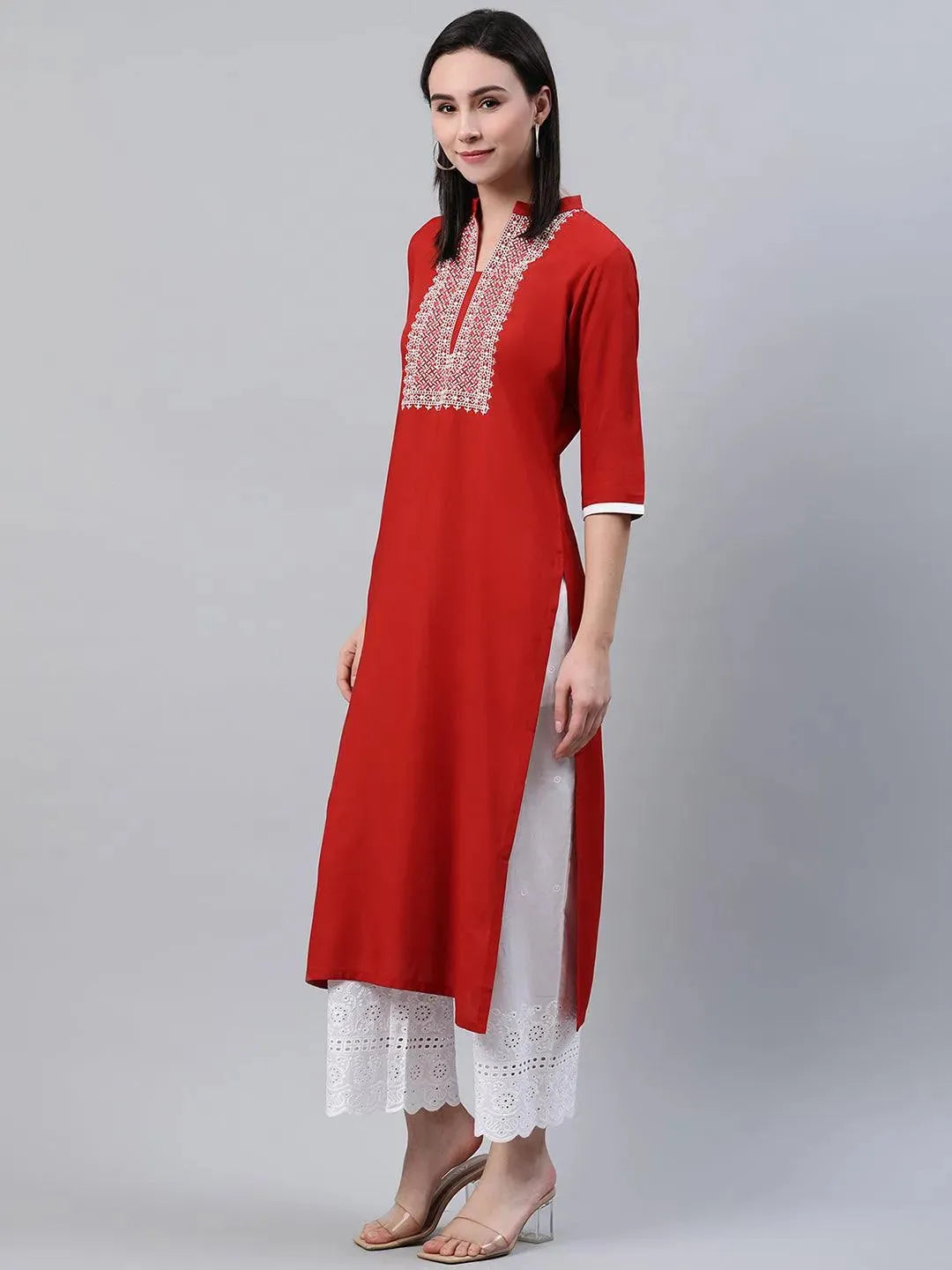 

Rust Solid Rayon Kurta