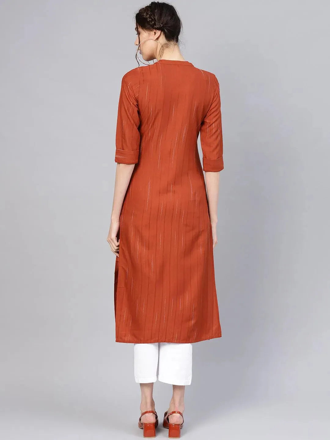 

Rust Striped Rayon Kurta