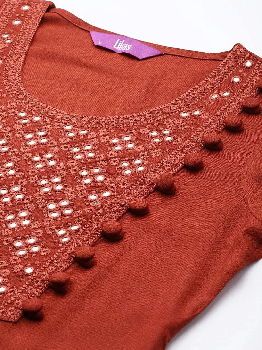 

Rust Yoke Design Rayon Kurta