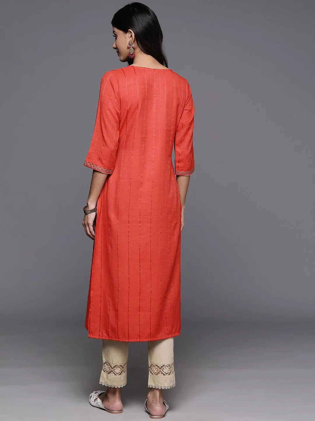 Rust Yoke Design Rayon Straight Kurta - Libas 