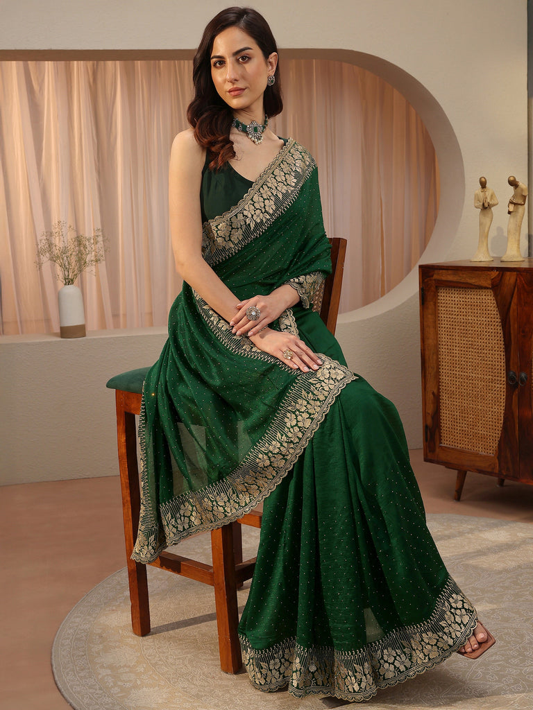 Libas Sacramento Green Embellished Silk Blend Saree
