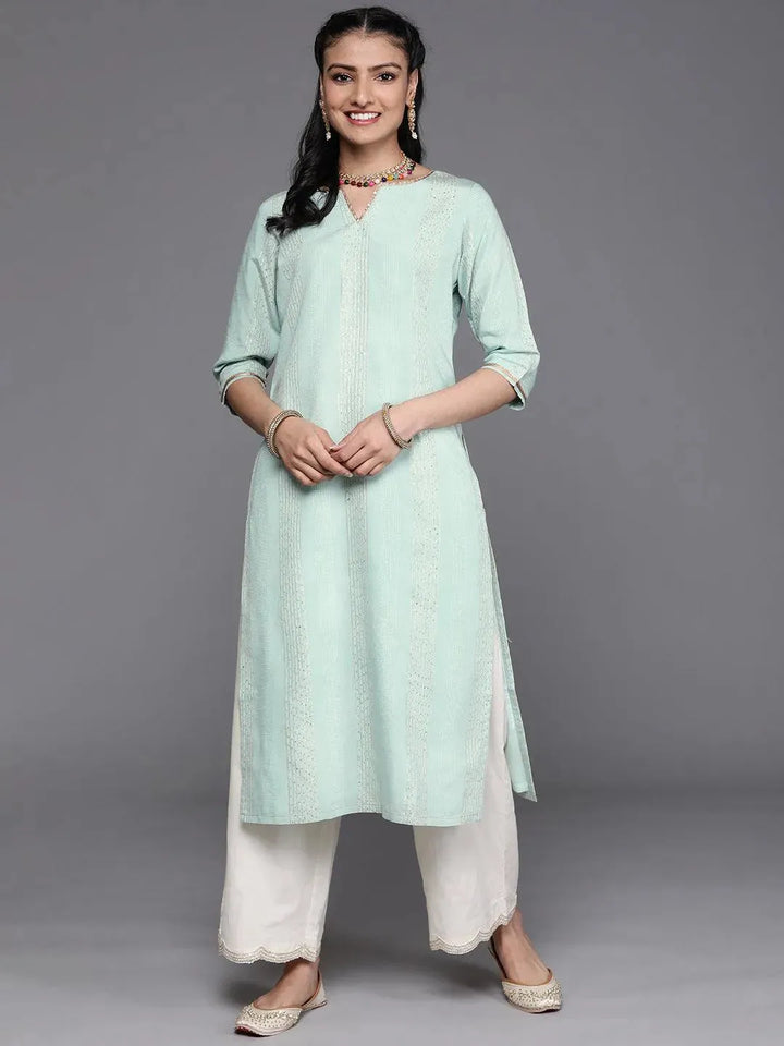 Sea Green Embellished Chanderi Silk Kurta - Libas