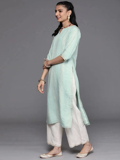 Sea Green Embellished Chanderi Silk Kurta - Libas