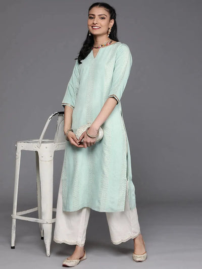 Sea Green Embellished Chanderi Silk Kurta - Libas