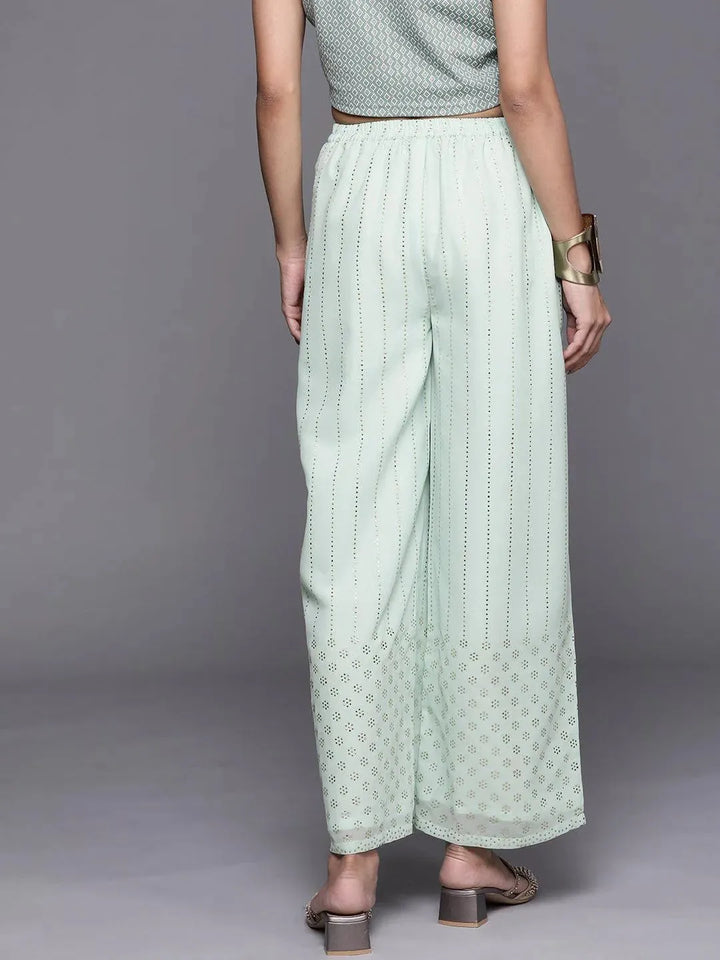 Sea Green Embellished Georgette Palazzos - Libas