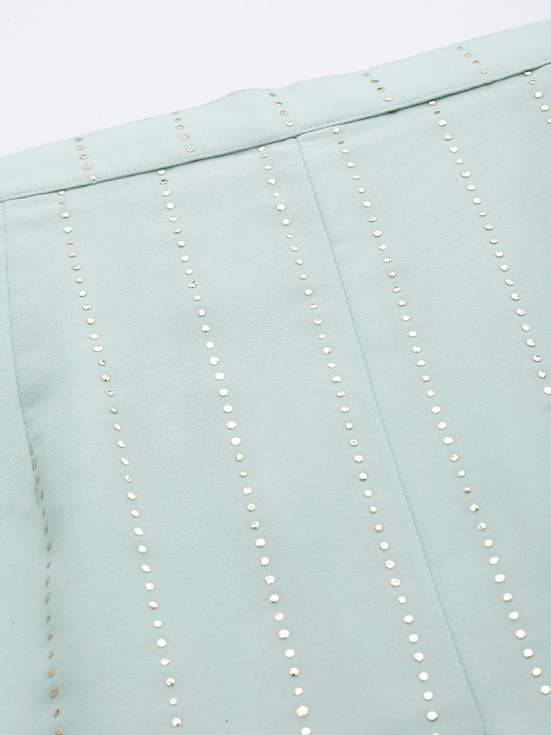 Sea Green Embellished Georgette Palazzos