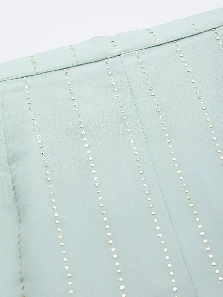 Sea Green Embellished Georgette Palazzos - Libas