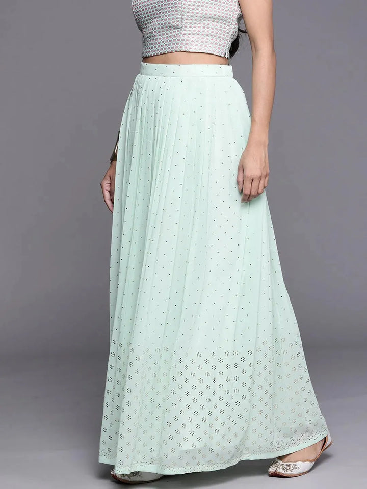 Sea Green Embellished Georgette Skirt - Libas