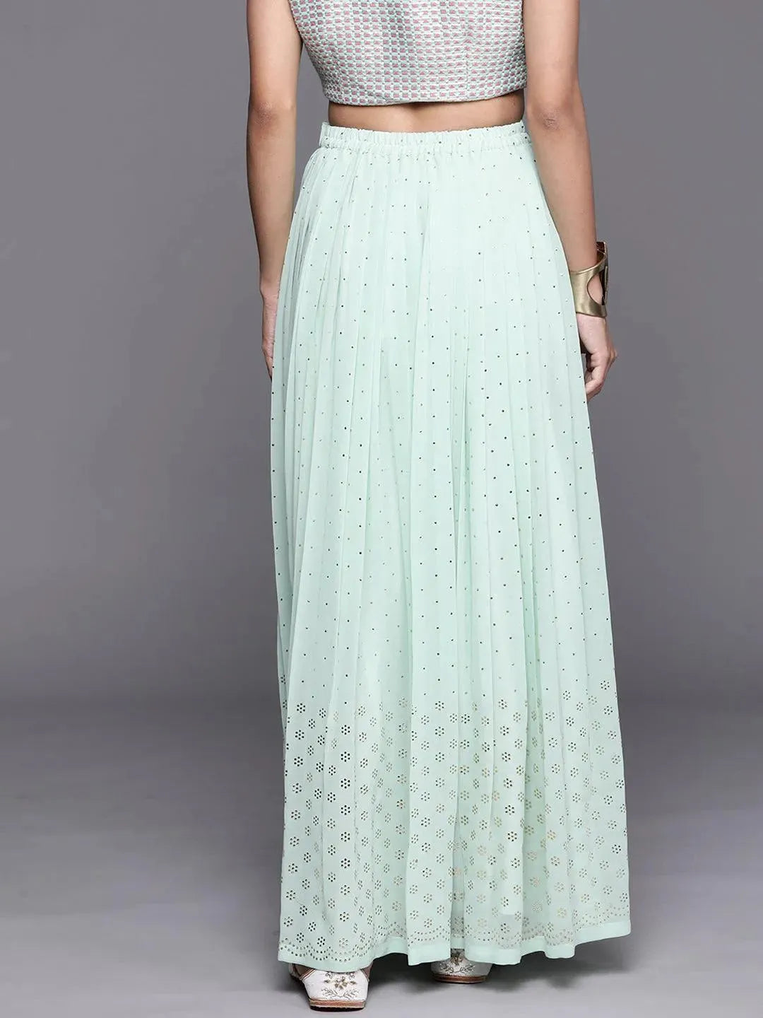 Sea Green Embellished Georgette Skirt - Libas 
