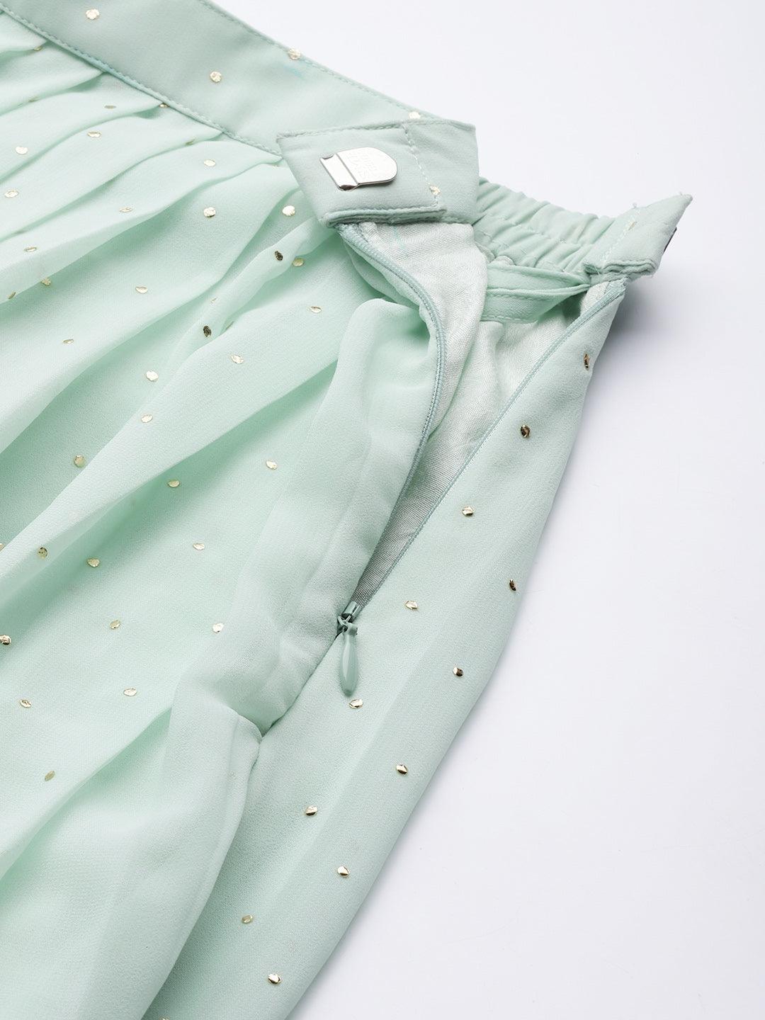 Sea Green Embellished Georgette Skirt