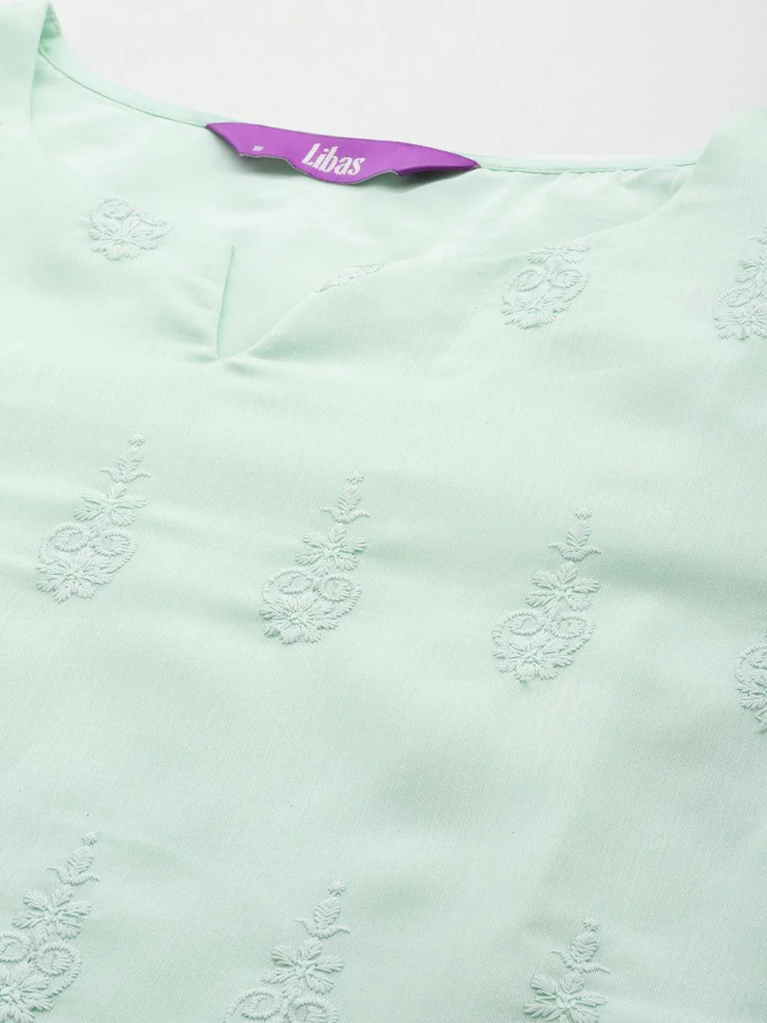 Sea Green Embroidered Chanderi Silk Straight Kurta With Trousers & Dupatta - Libas 