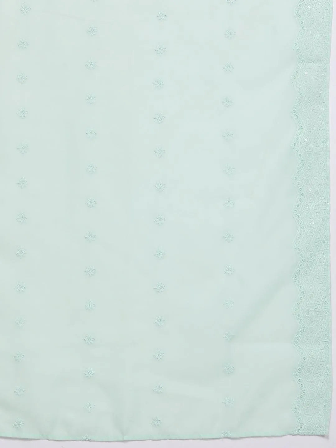 Sea Green Embroidered Chanderi Silk Straight Kurta With Trousers & Dupatta - Libas 