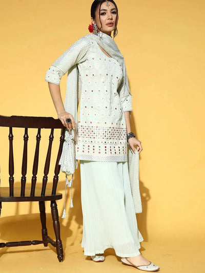 Sea Green Embroidered Georgette Kurta Set - Libas