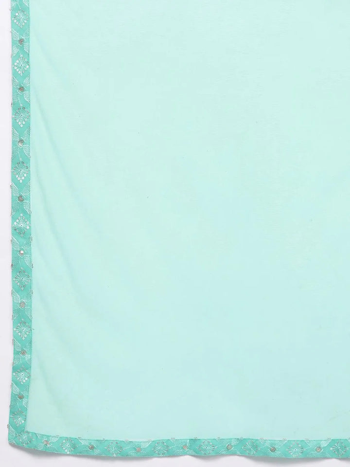 Sea Green Embroidered Georgette Straight Kurta With Sharara & Dupatta - Libas