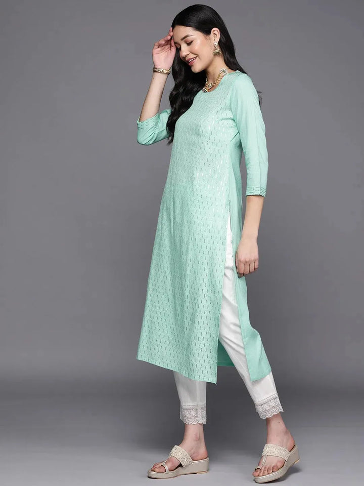 Sea Green Embroidered Rayon Straight Kurta - Libas