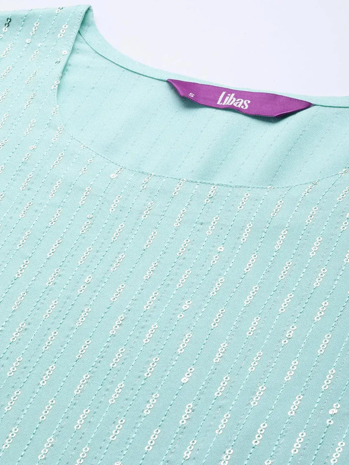 Sea Green Embroidered Rayon Straight Kurta - Libas