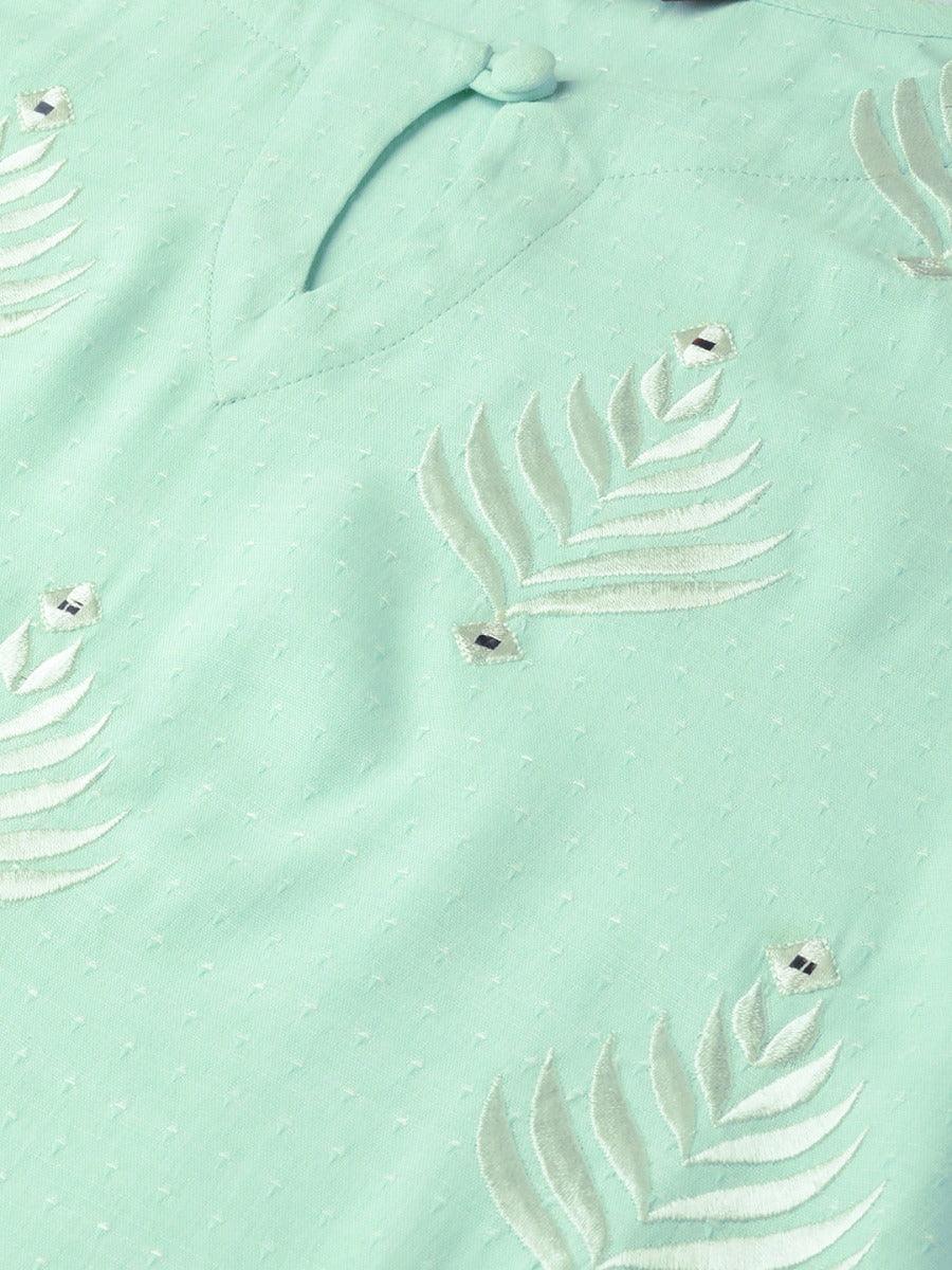 Sea Green Embroidered Rayon Kurta Set - Libas