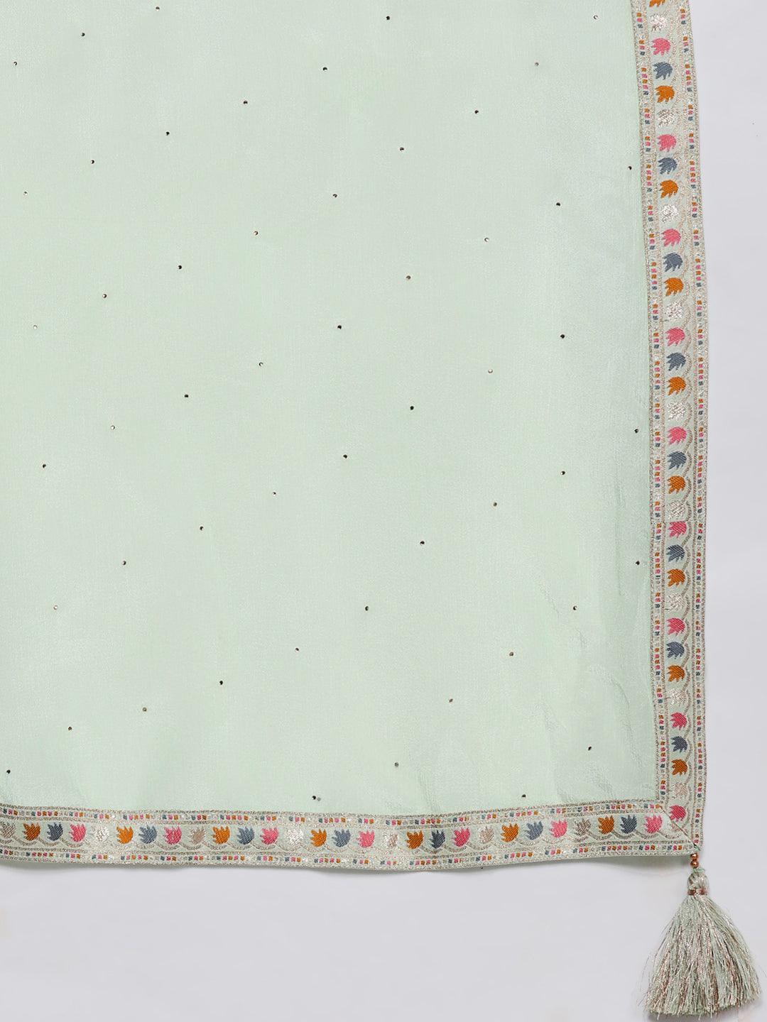 Sea Green Embroidered Silk Anarkali Kurta With Churidar & Dupatta