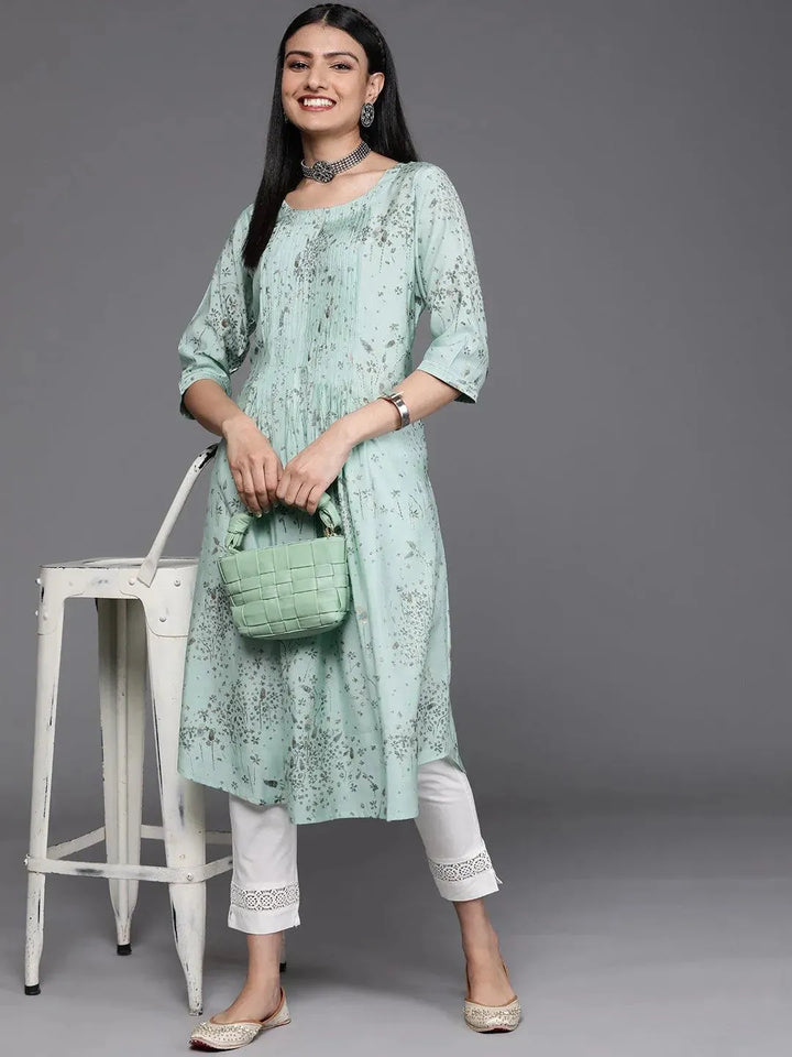 Sea Green Printed Chanderi Silk Kurta - Libas