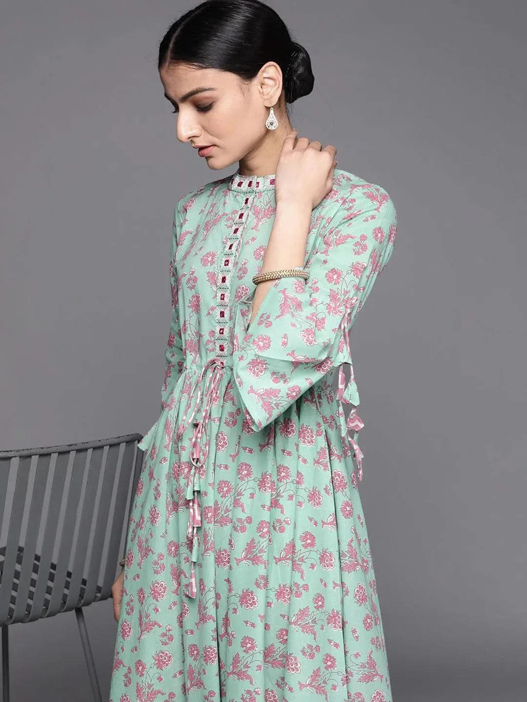 

Buy Sea Green Printed Cotton Dress - 23383O-XS | Libas Ethnic Wear Online