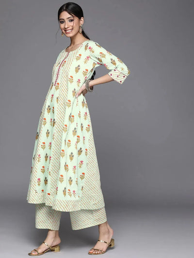 Sea Green Printed Cotton Kurta - Libas