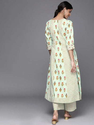 Sea Green Printed Cotton Kurta - Libas