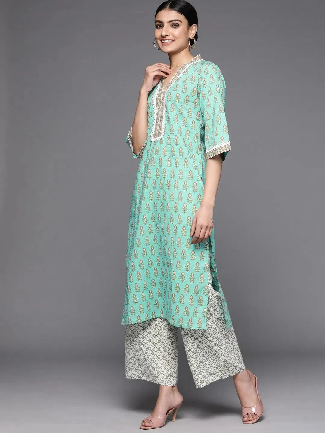 

Buy Sea Green Printed Cotton Suit Set - 33144O- | Libas Ethnic Wear Online