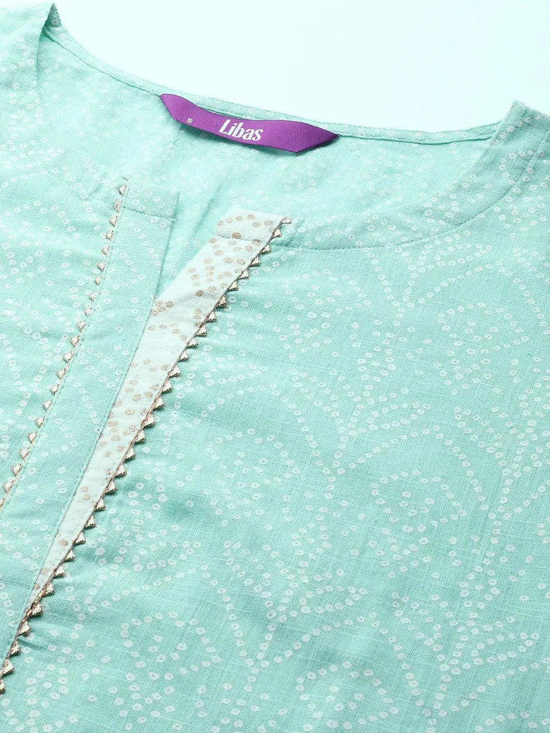 Sea Green Printed Cotton Suit Set - Libas 