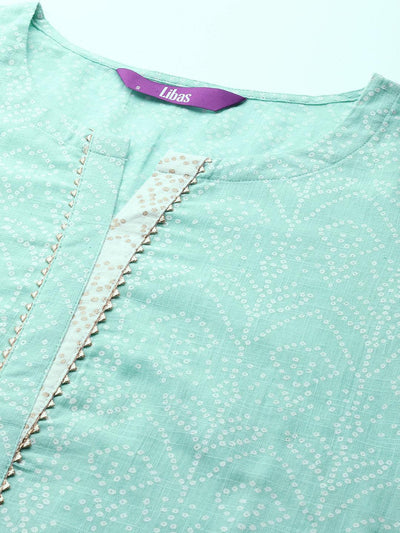 Sea Green Printed Cotton Suit Set - Libas