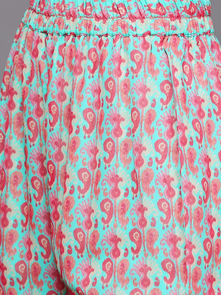 Sea Green Printed Georgette Suit Set - Libas