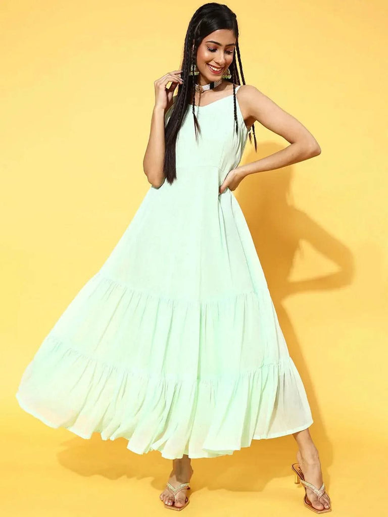 Libas Sea Green Printed Georgette Dress